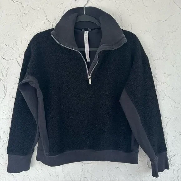 LULULEMON Jacket Women Size 6 Stand Out Sherpa 1/2 Zip Black - Picture 5 of 8